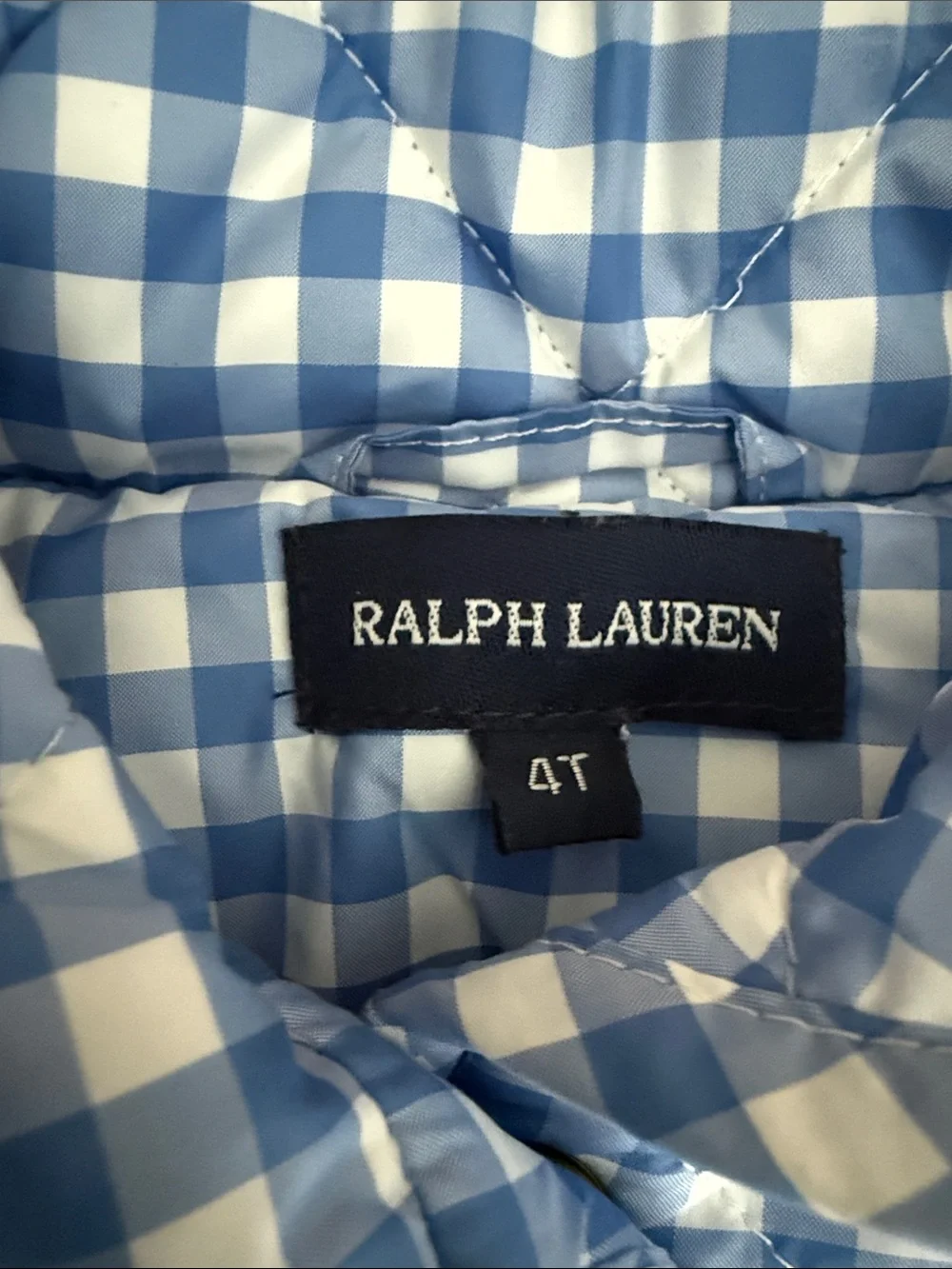 Ralph Lauren Blue & White Gingham Quilted Puffer Jacket